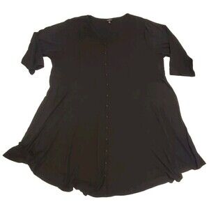 Torrid Plus Size 5 Black Babydoll Dress Button Front 3/4 Sleeve Skater NWOT